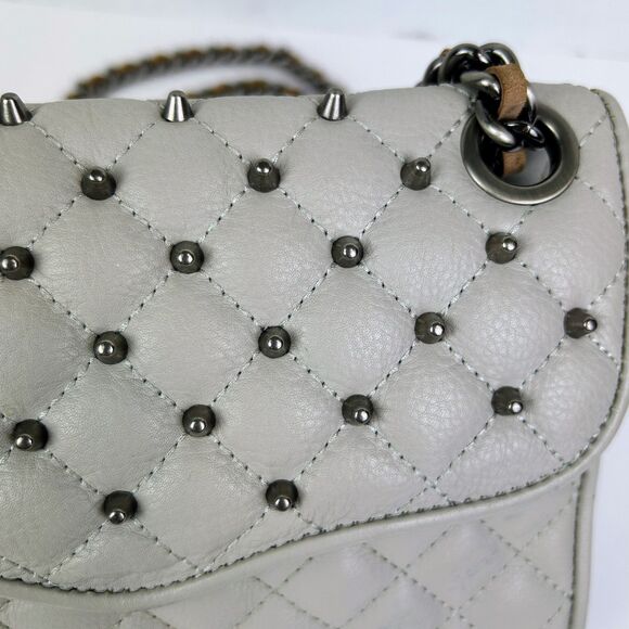 Rebecca Minkoff Quilted Affair Studded Mini Crossbody or Shoulder Flap Bag Grey - Picture 3 of 15